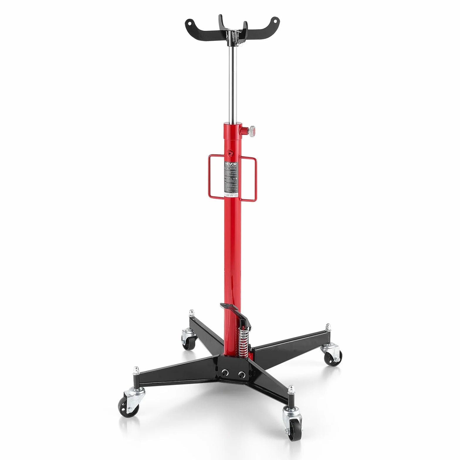 VEVOR Gato Hidráulico para Coche, con Capacidad de Elevación 500 kg, con Pedal, Rueda Giratoria 360°, Altura de Elevación 112-187 cm, para Taller/Garaje, Rojo y Negro, 640 x 575 x 1140–1890 mm