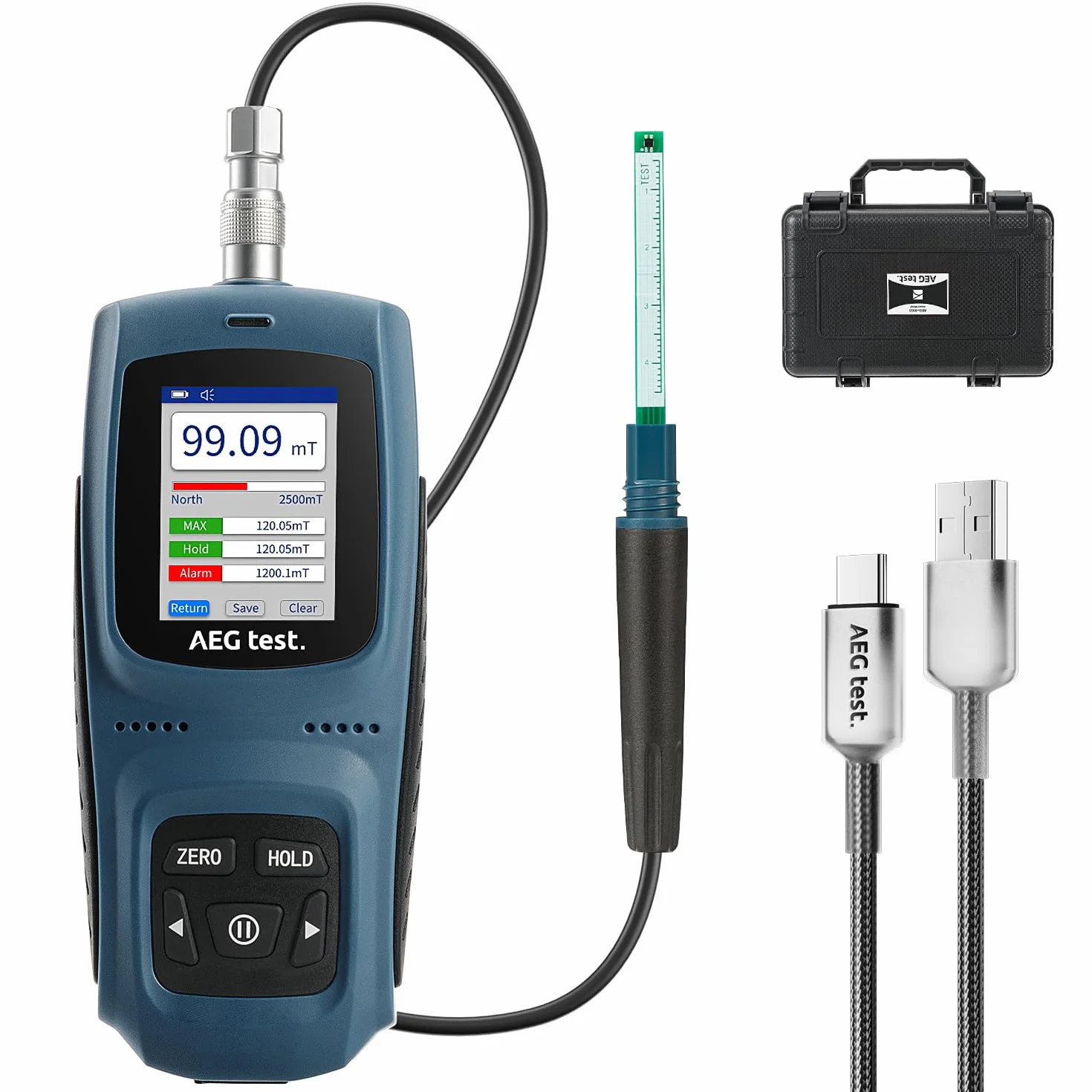 8103 Gaussímetro Recargable 0-2500mT,agnetómetro con Registro de Datos y Alarma, Medidor de Campo y Polaridad, ±2% Precisión Industrial para Control de Calidad y Laboratorios