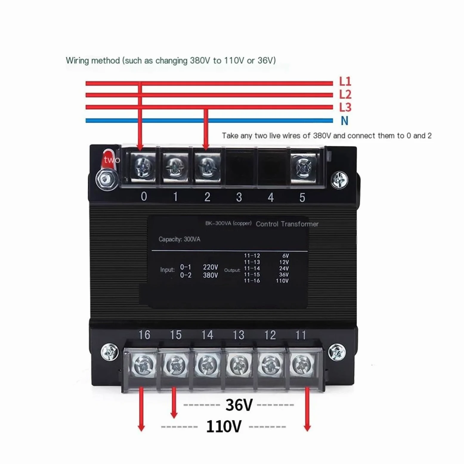 Transformador de aislamiento monofásico, entrada 220 V salida 36/24 V BK-300VA transformador de control de máquina herramienta(24V)