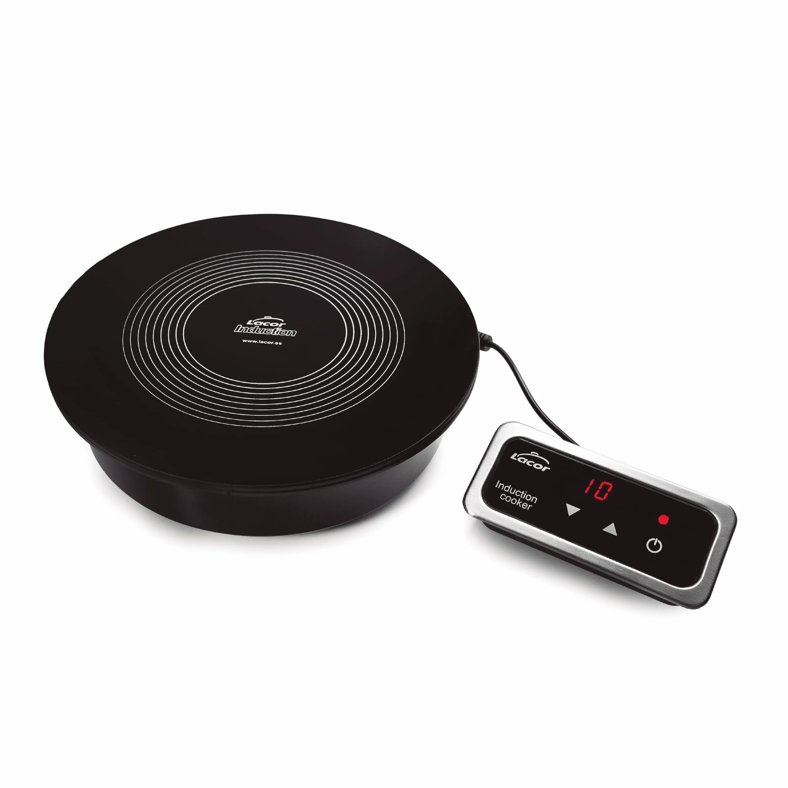 Lacor - 69139 - Placa de Inducción Eléctrica para Chafing Dish (700W, Ø18 cm) con Regulador de Temperatura, Ideal para Buffets, Eventos o Catering, Uso Profesional, Color Negro