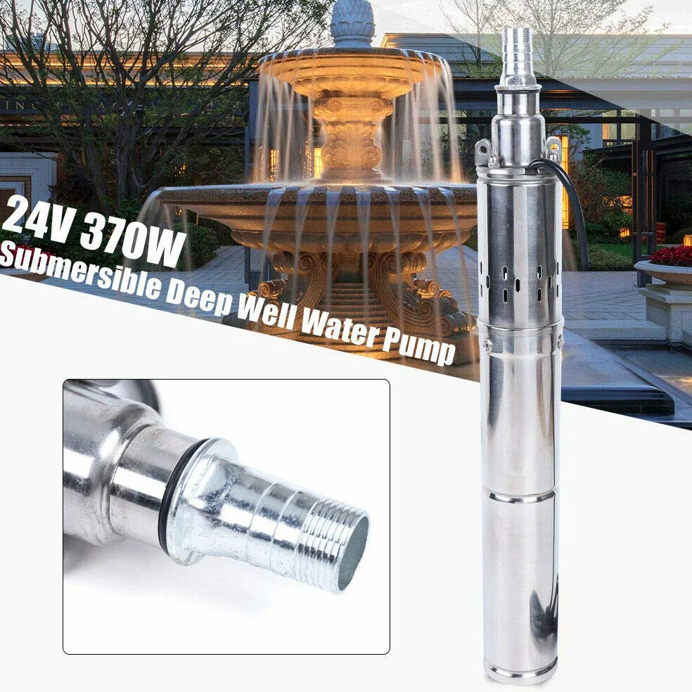 Bomba solar para pozos profundos, DC 24 V, bomba de agua, 370 W, acero inoxidable, sumergible hasta 65 m, 2 m³/h