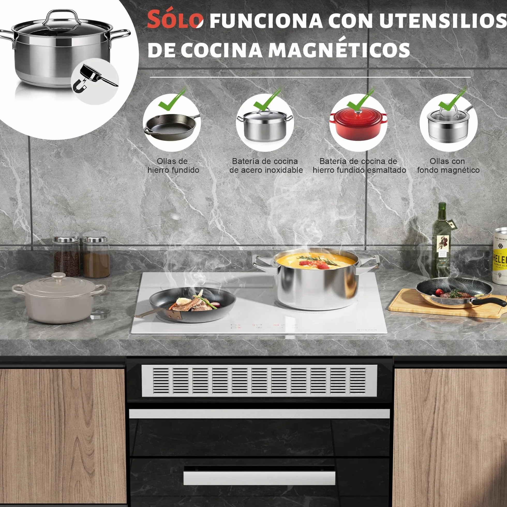 NOXTON Placa de Inducción 3 Fuegos 60 cm Empotrado 3500 W 220-240 V Boost Control Táctil