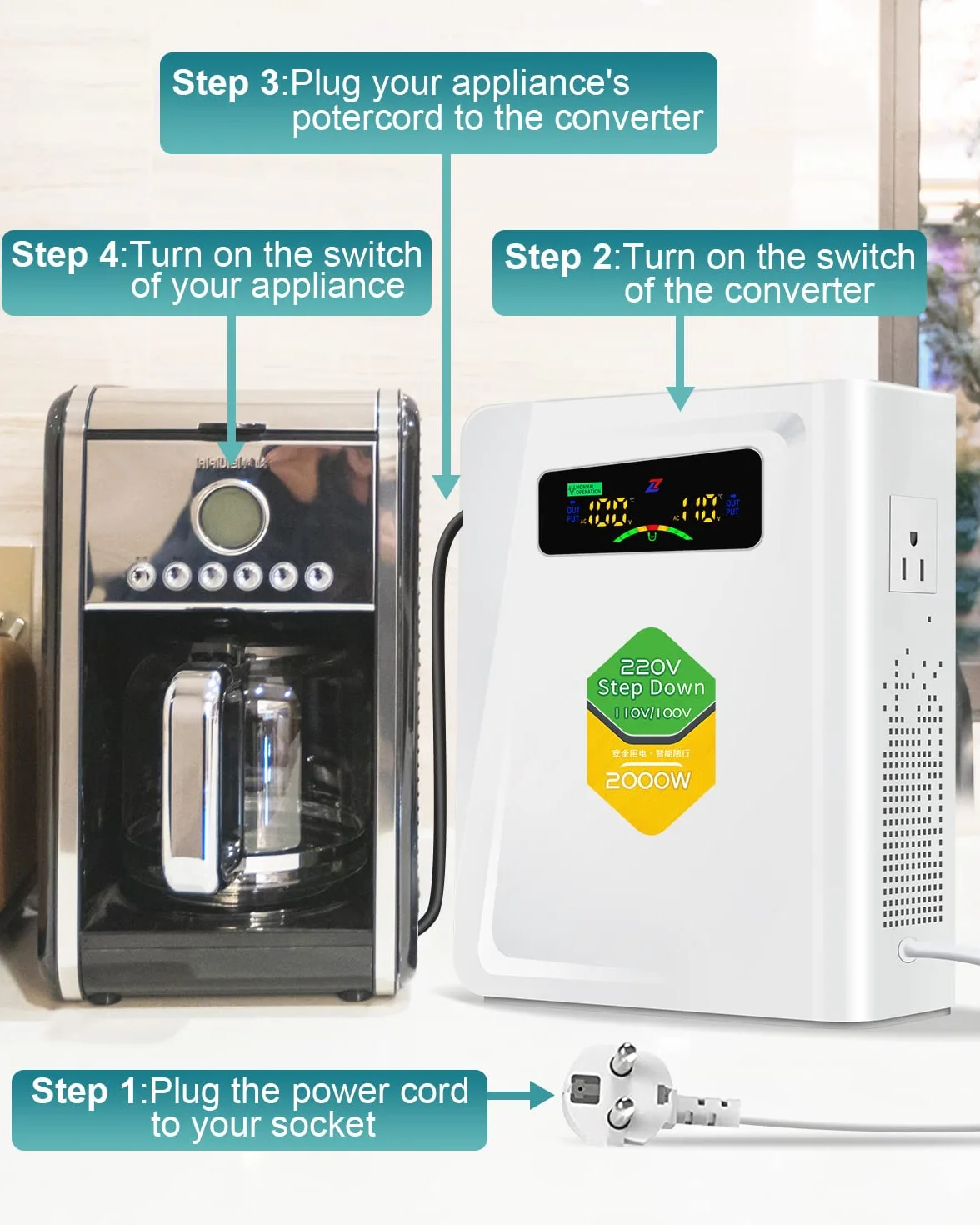 ZHENGXI ELECTRIC 2000W Transformador 220v a 110v,Step Down Convertidor de Voltaje 220 a 110v