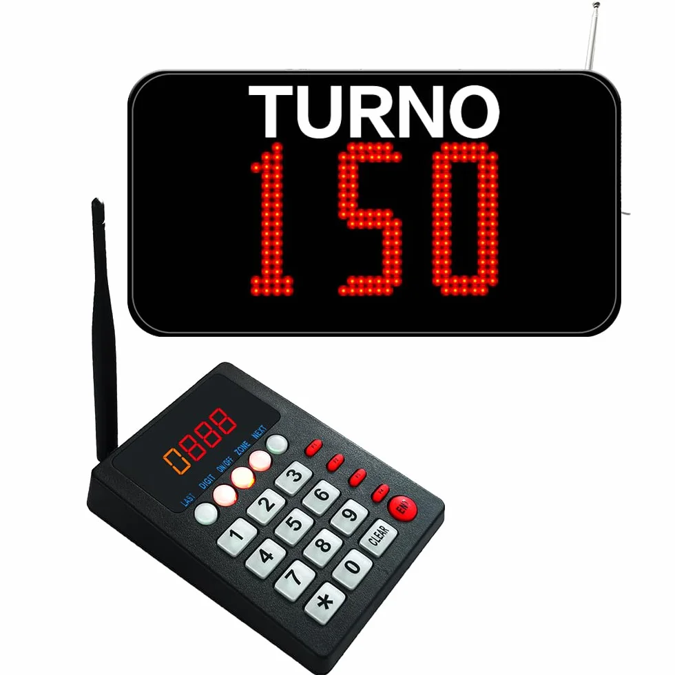 Turnos Gestion Cola (Llamada en Español) | 3 Dígitos Sistema de Gestión de Colas , Su Turno Pantalla , Gestion de Turnos | 1 Pantalla de Numeros + 1 Teclado Llamador
