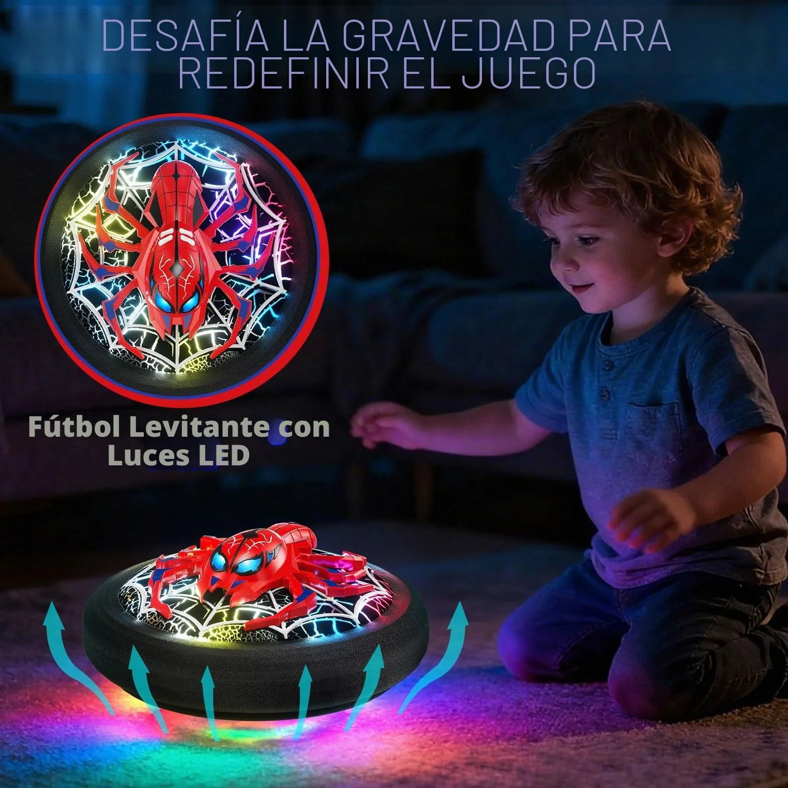 Spider Balón de Fútbol Flotante LED con Batería Recargable, Balón de Propulsión de Aire para Niños 3-8 Años