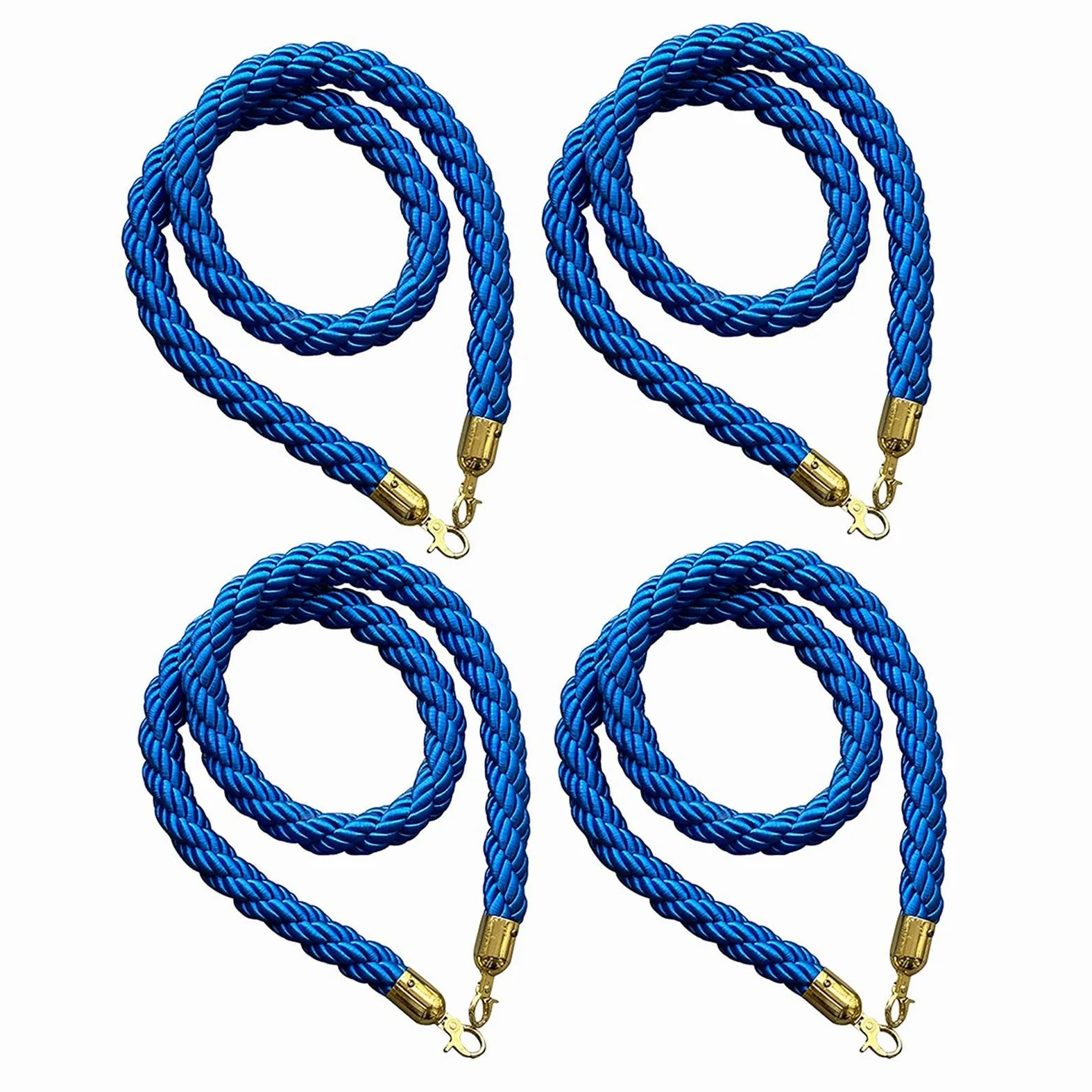 Cuerda giratoria de puntal azul con ganchos de presión dorados, cuerda de barrera de control de multitudes de 2 a 8 piezas(150cm(59 in) 4 Pack)