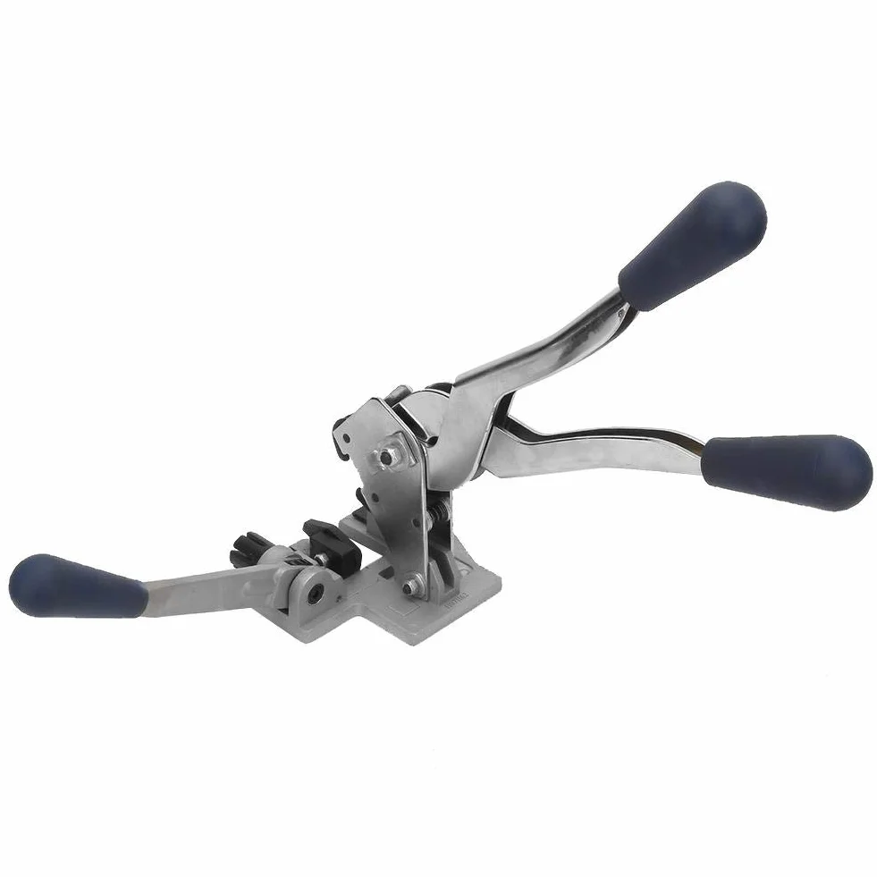 Máquina flejadora de paquetes 3 en 1, engarzadora tensora manual de correa de acero para correa de polipropileno de 1/2 "-5/8" de ancho, para embalaje industrial y doméstico.