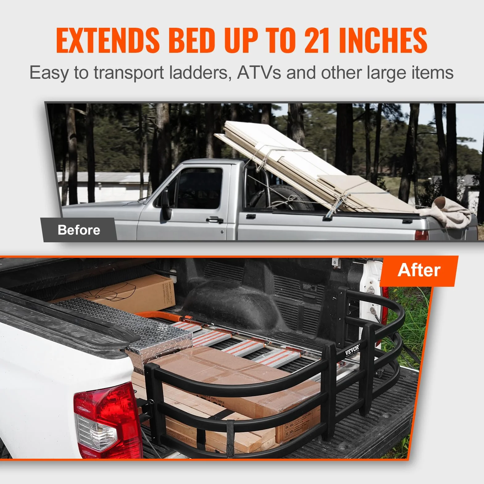 VEVOR Extensión de Plataforma de Camioneta Retráctil 141-172,5x53x47 Extensión de Plataforma de Carga de Aleación de Aluminio para Cargas Voluminosas Compatible con Ford Super Duty Toyota Tundra GMC