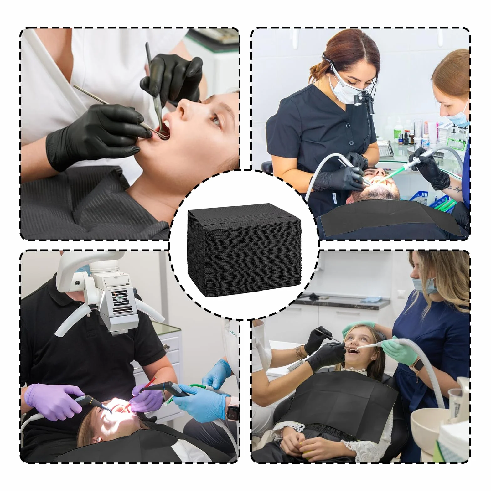 SPORWAY - Baberos dentales negros: 50 baberos dentales, 33 x 45 cm, baberos de tatuaje de 3 capas, baberos impermeables para hospitales, gabinetes, estudios de tatuajes, Negro , bavoirs de tatouage