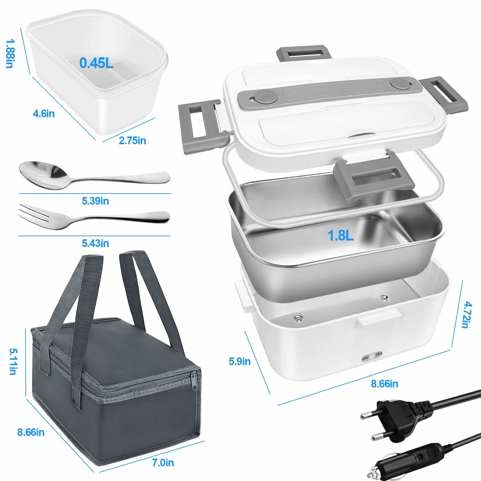 Anykuu Fiambrera Eléctrica 1.8L 75W 12V/24V/220V Portátil Aquecedor de Alimentos