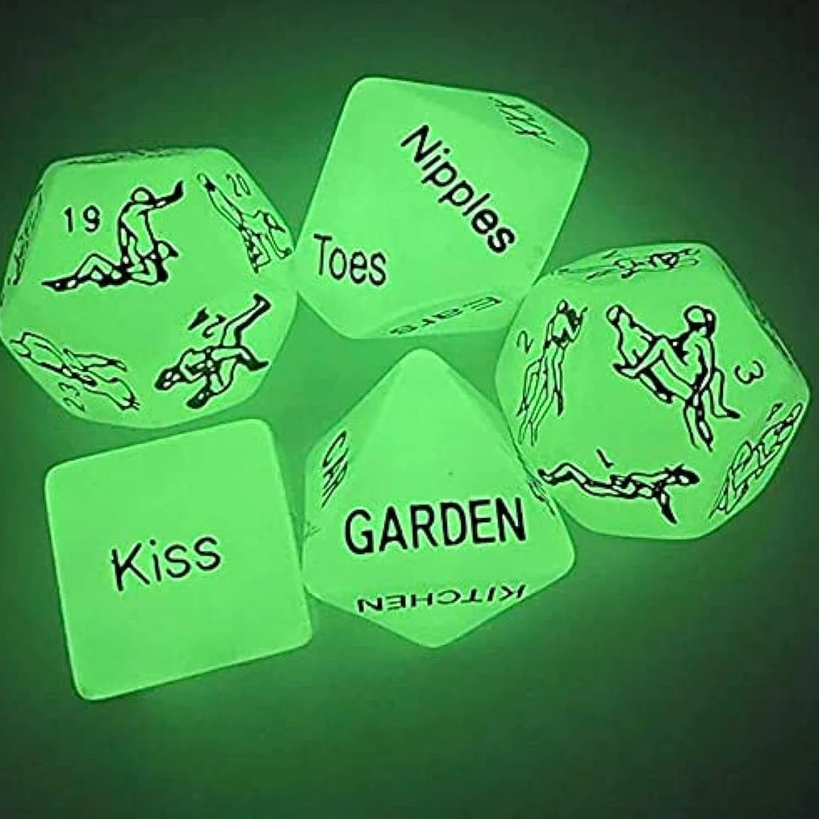 5 Dados Verdes Que Brillan En La Oscuridad, Juego Divertido, Regalo