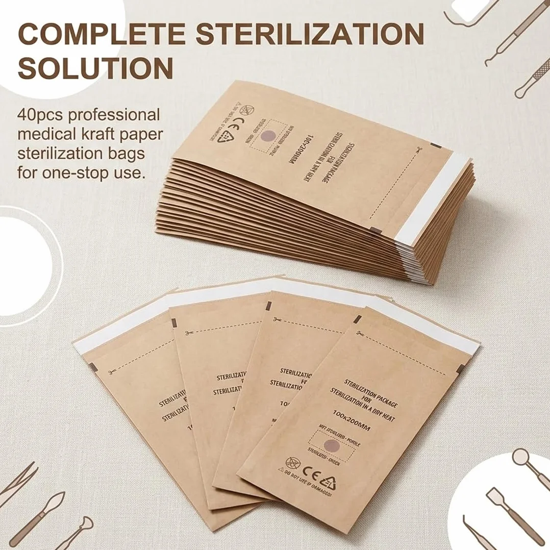 Bolsas de Esterilización Desechables 100x200 mm para Esterilizador de Uñas y Herramientas de Manicura