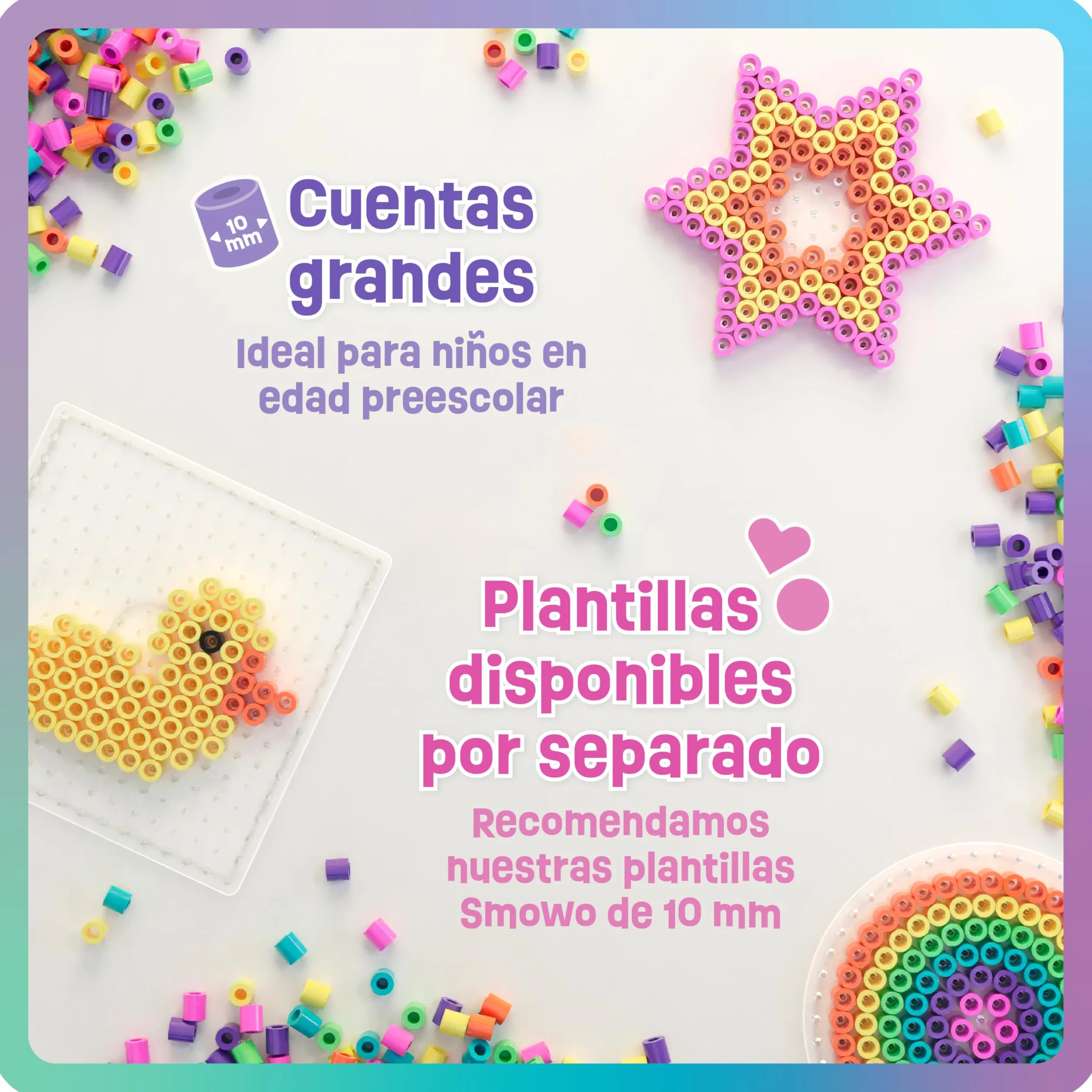 Smowo 1000 Perlas Grandes 10 mm 6 Colores Pastel Juego Creativo