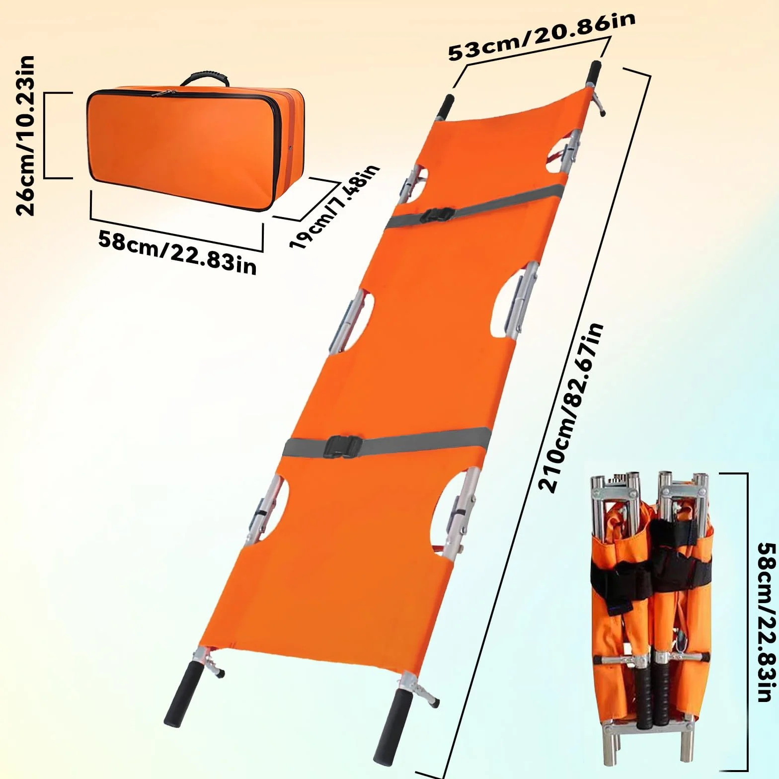 LIROPAU Portapacientes portátil de aluminio con hebillas, 210 x 54 cm, plegable con bolsa de almacenamiento para el transporte de pacientes de emergencia
