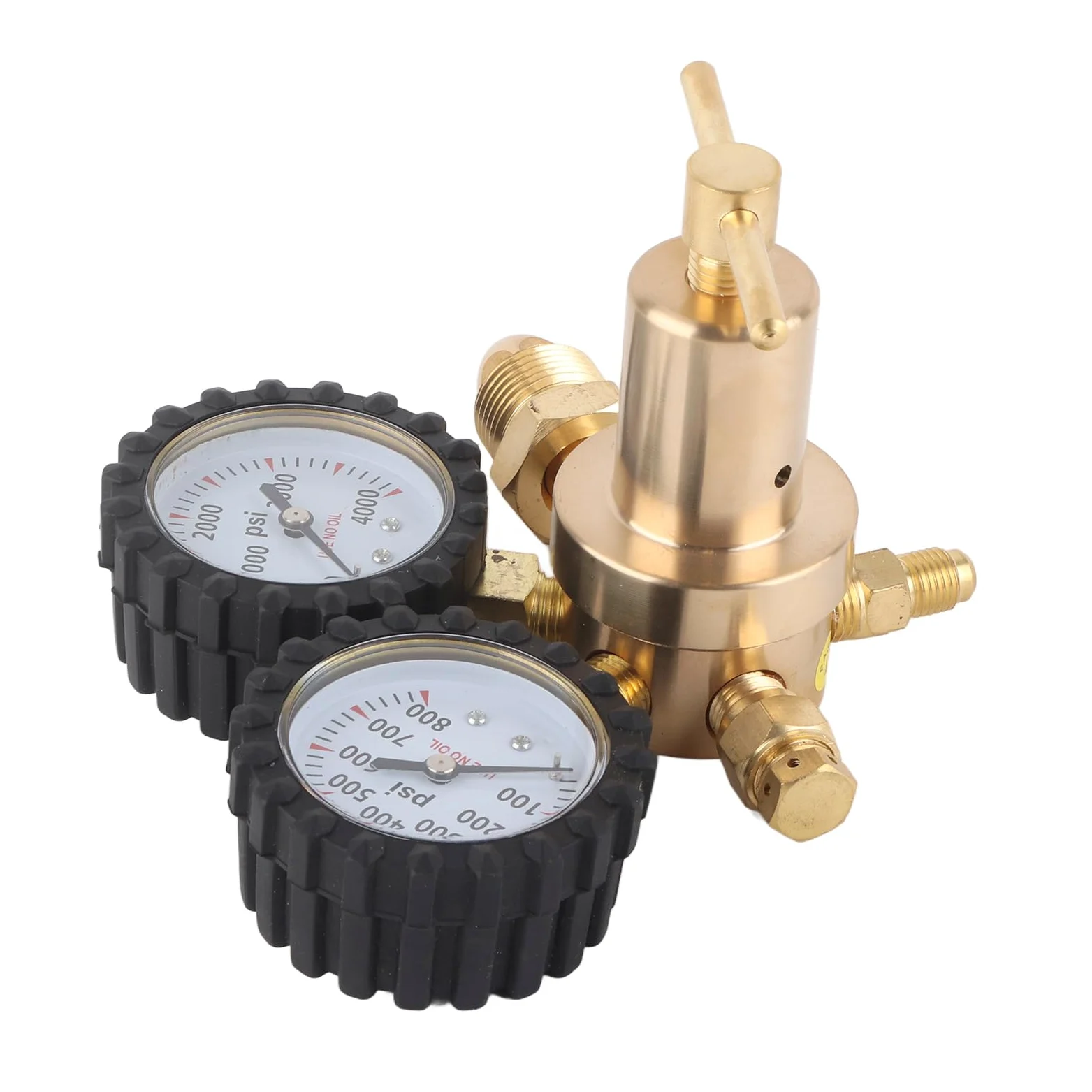 Cocoarm Regulador de Nitrógeno Regulador de Gas de Doble Calibre de Latón de 0 a 800 PSI con en T Medidores de Fácil Lectura para Limpieza del HVAC Pruebas de Presión y Control de Cilindros (Estados