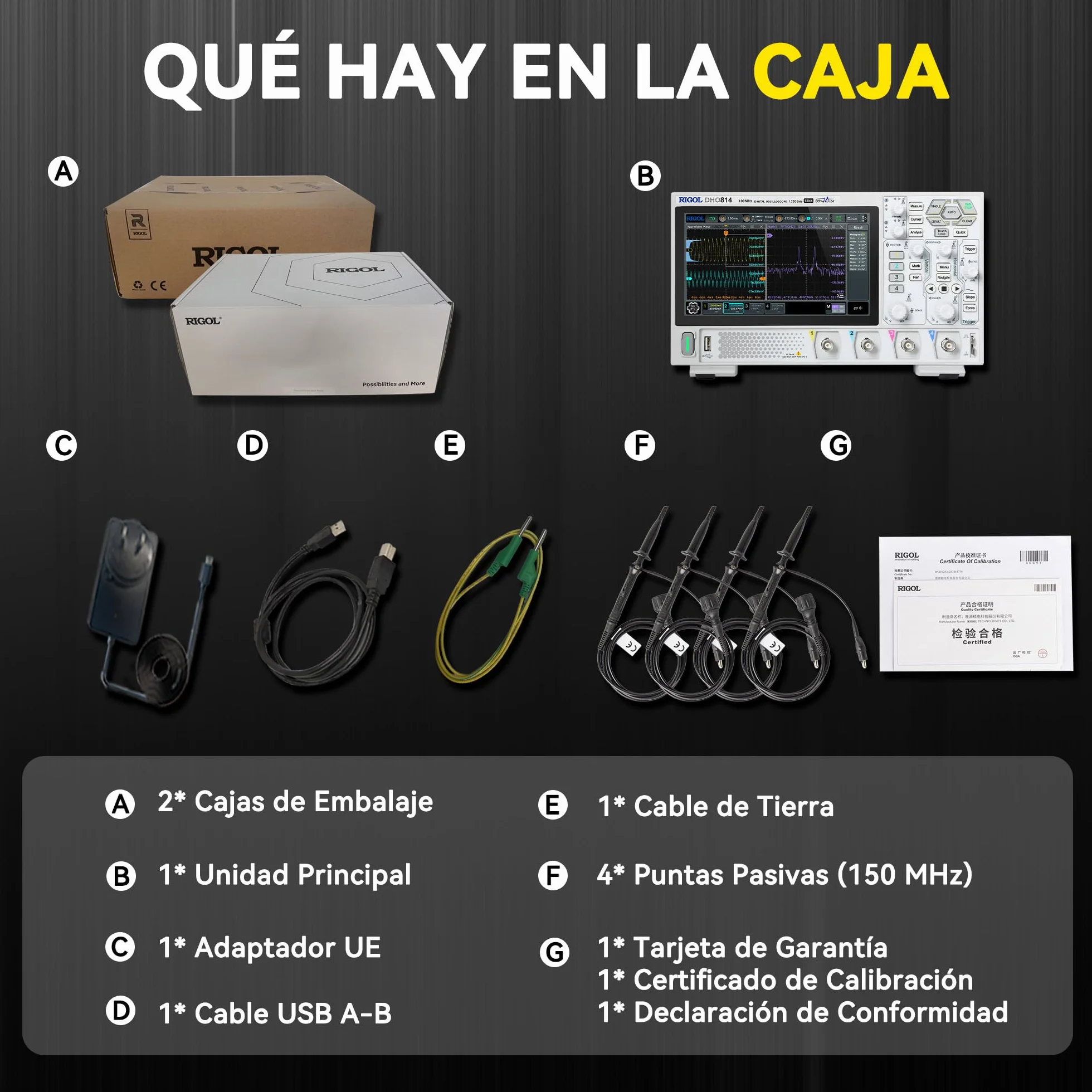 RIGOL Osciloscopio,DHO804 Osciloscopio Digital Portatil,70MHz,4A canal,Resolución de 12 bits,Pantalla táctil HD 7",compatible con batería externa,ideal para pruebas en campo y enseñanza