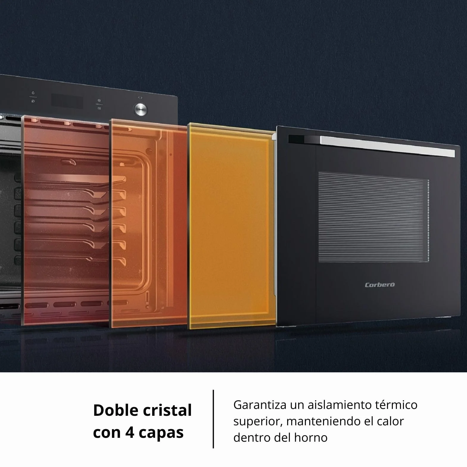 Corberó Horno Pirolítico Multifunción 65L 3200W 8 Programas Cristal Negro