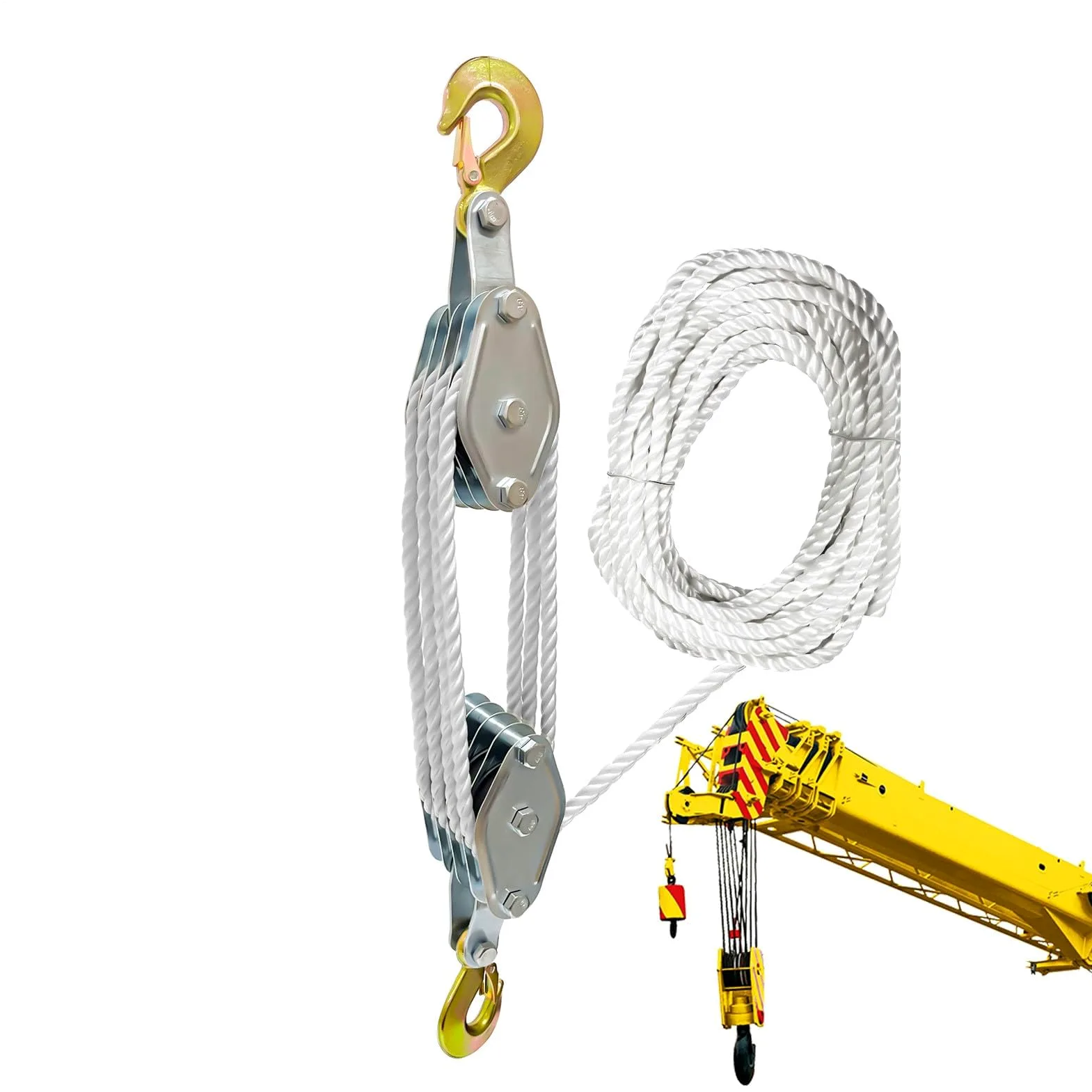 Bloque de polea doble, polea de bloqueo resistente, sistema de elevación 5:1, equipo de elevación de cuerda 3/8, fuerte capacidad de carga, ideal para elevación y aparejo