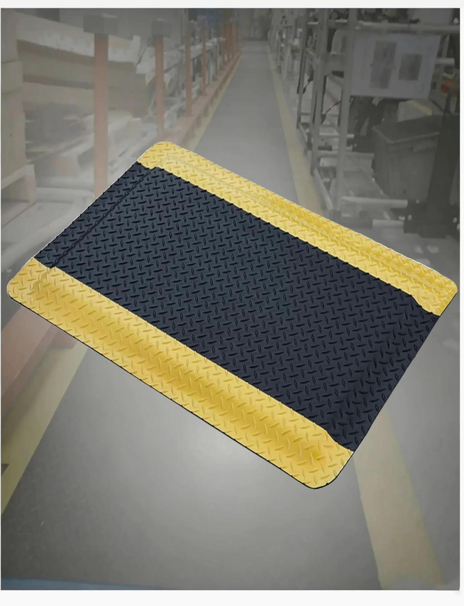 Alfombra Antifatiga para Trabajo con Borde Amarillo, 2cm | Tapetes acolchados antiestáticos, almohadilla de pie for talleres, laboratorios, cocina(50x50x2cm)
