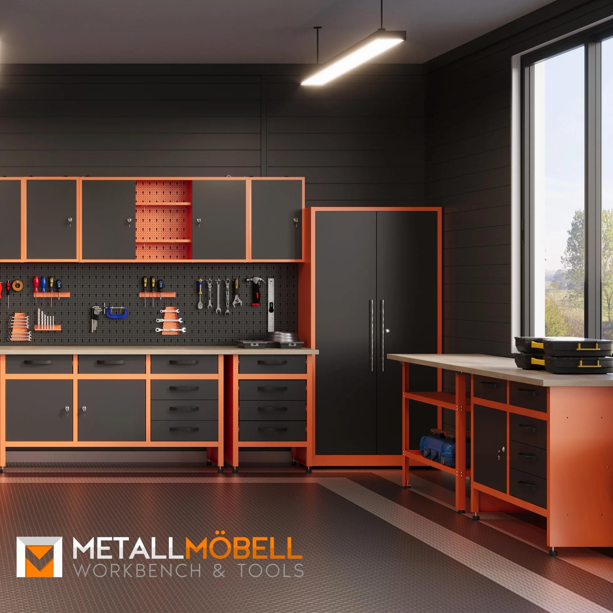 METALLMOBELL - Banco de Trabajo Profesional | 160x60x84cm, Cajones y Armario con Llave, Mesa de Trabajo Taller, Banco de Trabajo Taller, Mesa Trabajo, Banco de Carpintero, Banco Herramientas -MB010N-N