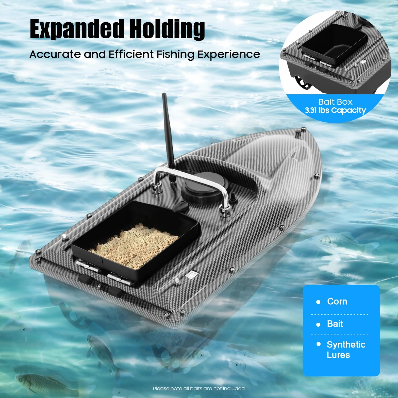 Barco de pesca RC teledirigido 49x27x16 cm carga 1,5 kg motor doble control crucero LED 5200 mAh
