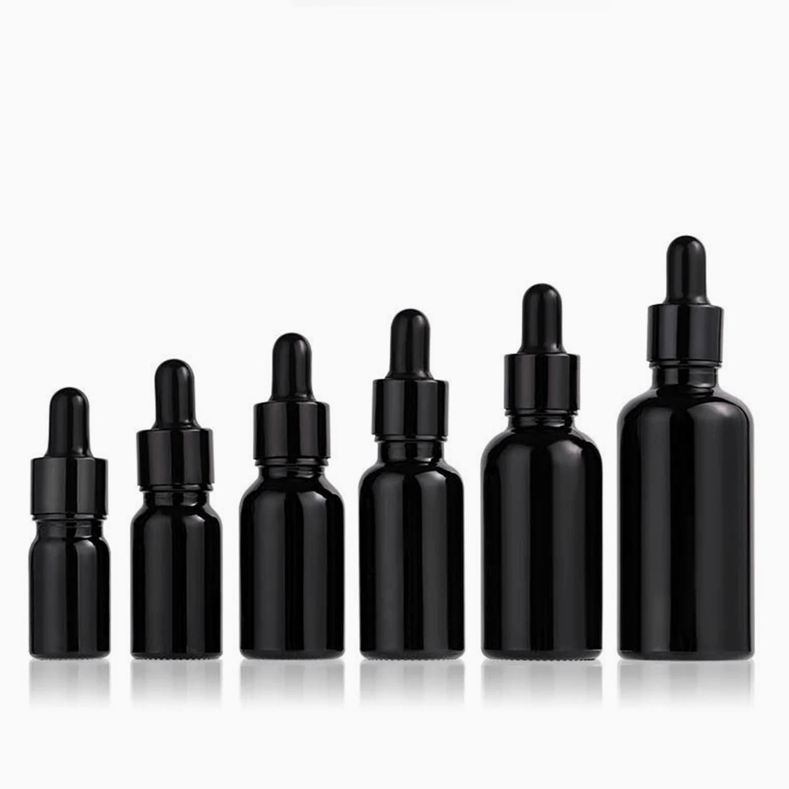 Gotero Botellas cuentagotas de vidrio negro esmerilado, botella pipeta con gotero vacía brillante for suero aceite Perfume esencial(Bright Black,10PCS_100ML)