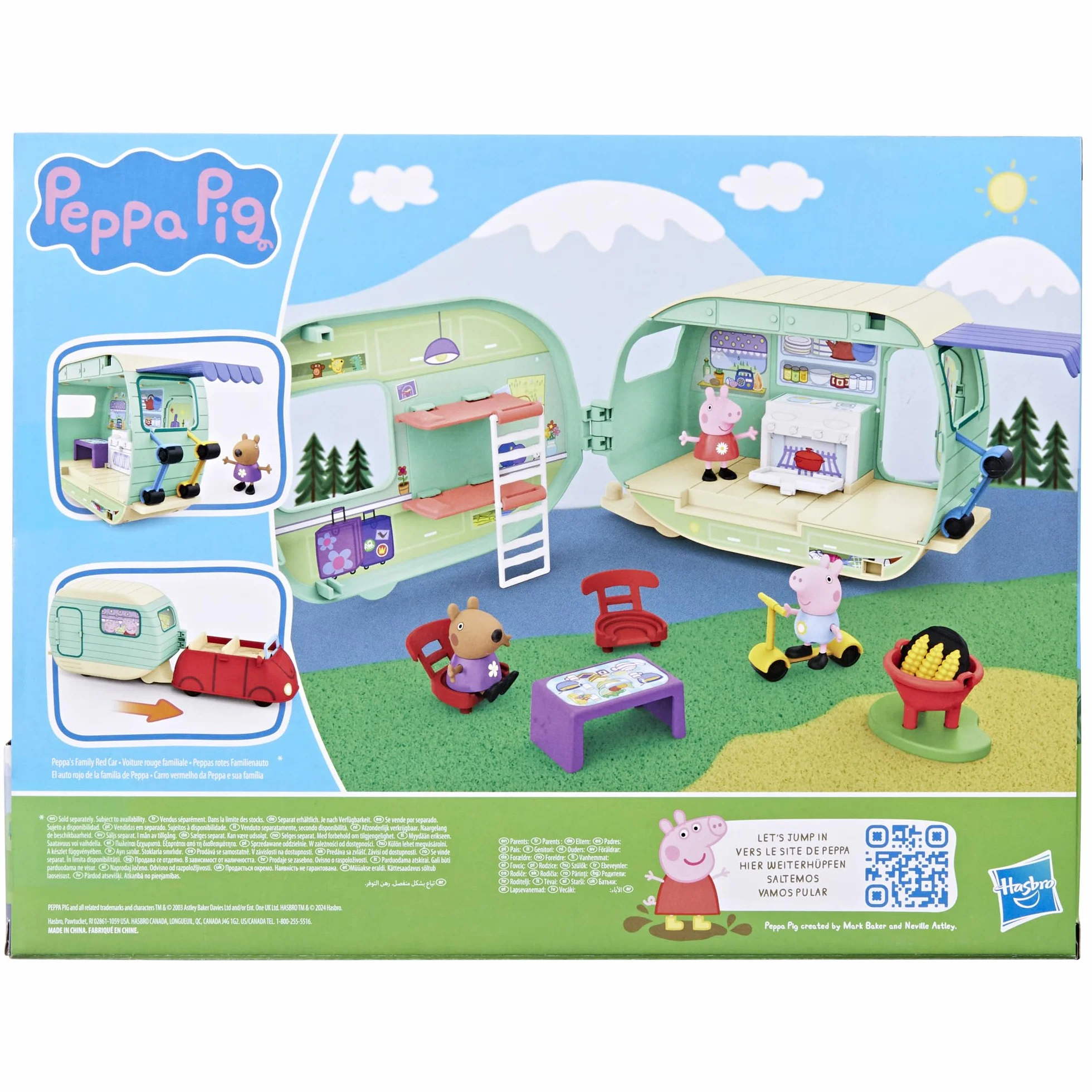 Peppa Pig Set de Juego Aventura en Carretera Caravana de Juguete con 3 Figuras Peppa George y Birgit para Niños 3 Años o Más