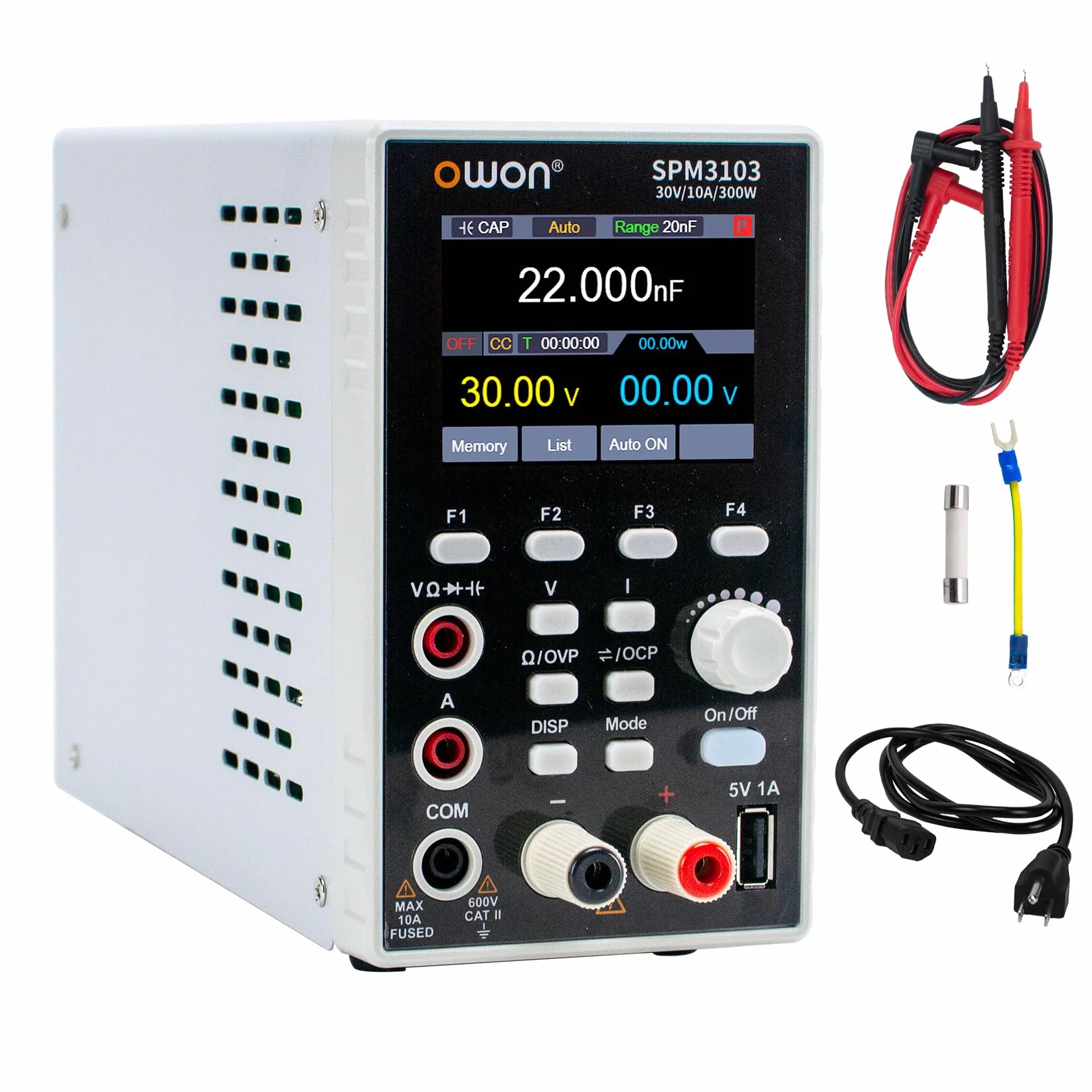 OWON SPM3103 Fuente de Alimentación y Multímetro 2 en 1 DC Fuente de Alimentación de Laboratorio 30V 10A, Fuente de Alimentación de Banco, con LED de Alta Precisión de 2,8”, Multímetro Digital
