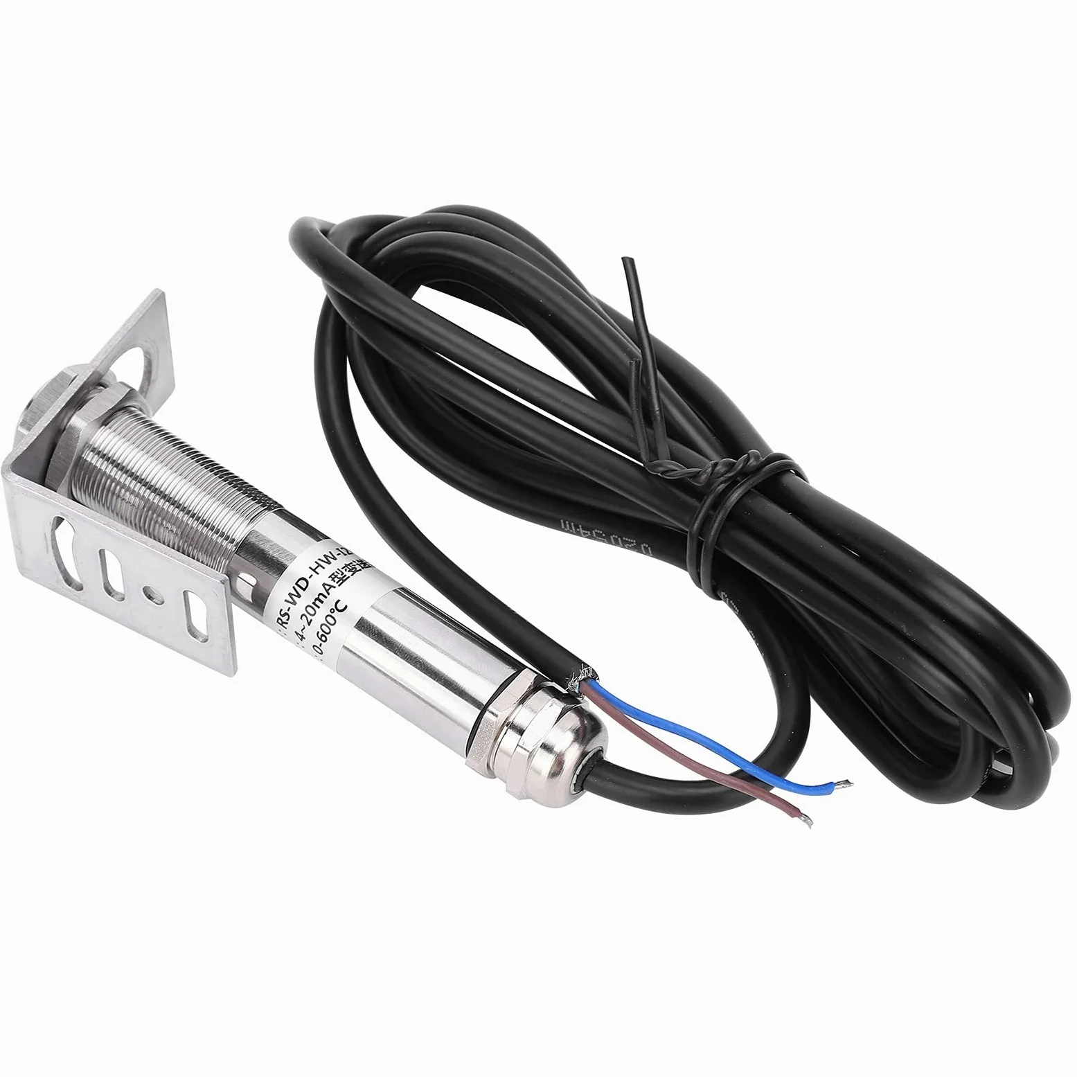 Fabater Sensor de Temperatura Infrarrojo sin Contacto Transmisor de 4-20 MA 0-600 ℃ 10-30 VCC M18 Carcasa Metálica Roscada Soporte de Acero Inoxidable para Agua Aceite Químico Goma Temperatura del