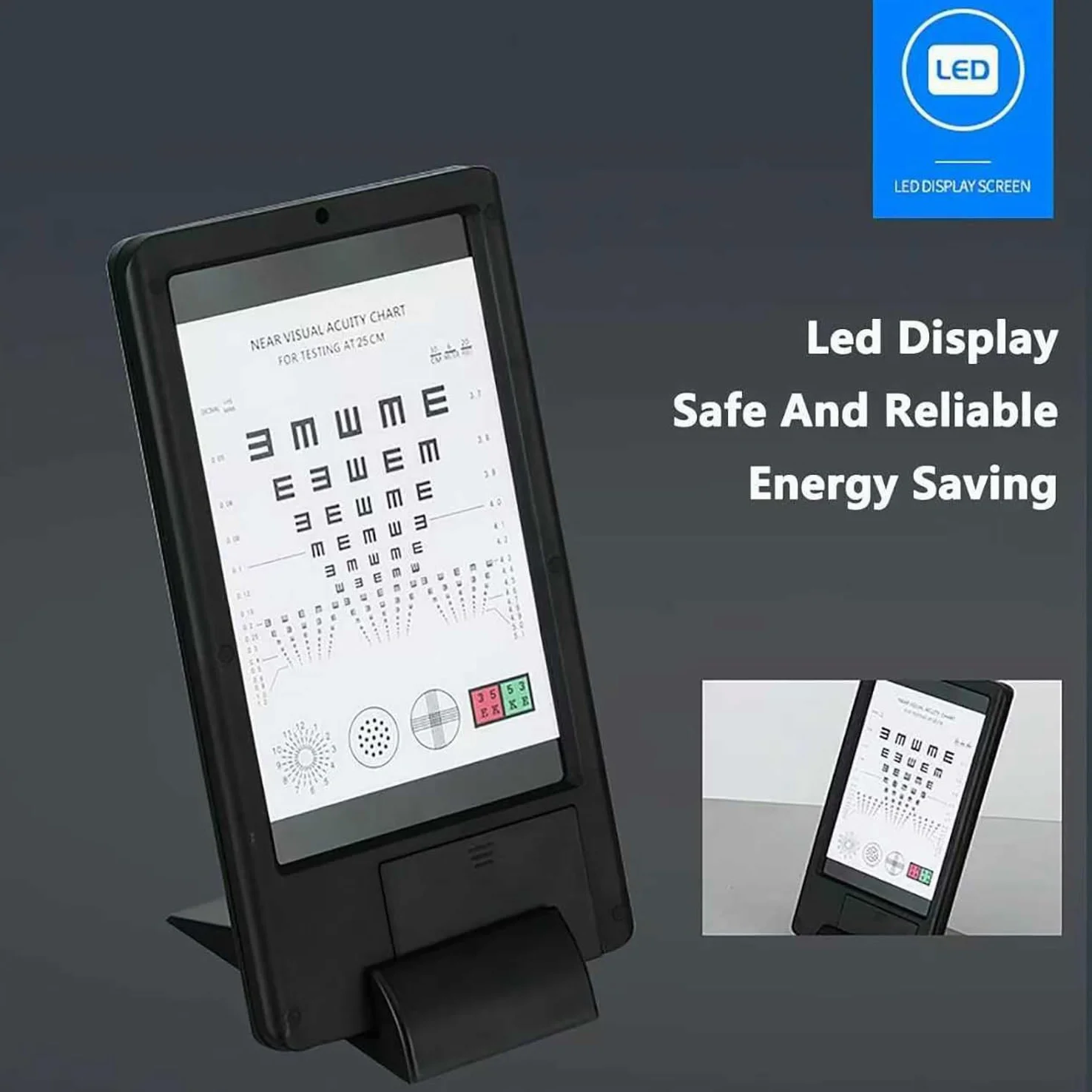 Tabla de visión, gráfico de optotipos LED de doble cara con brillo ajustable para detección de visión cercana y lejana