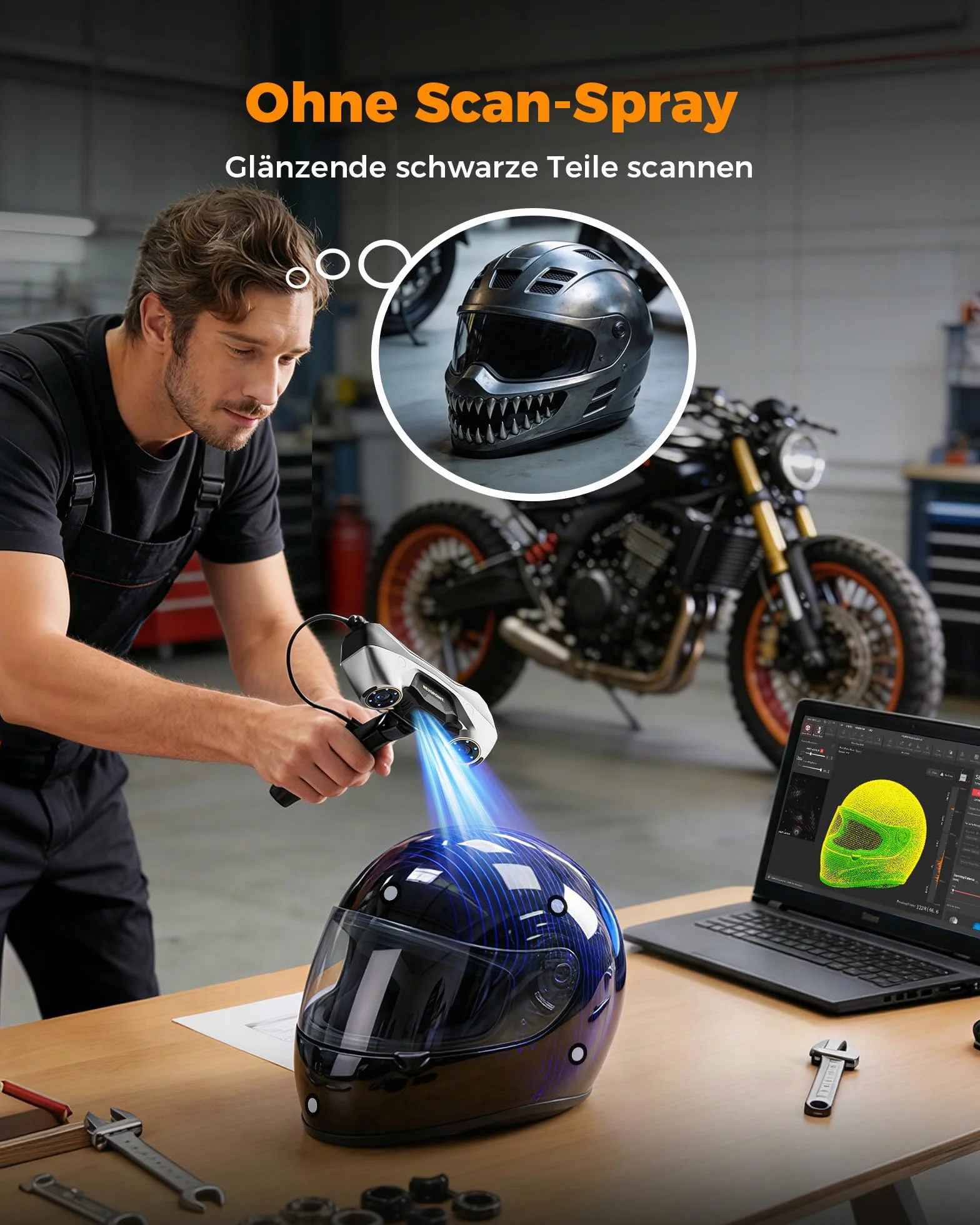 Revopoint MetroY Pro Escáner 3D Láser Azul Profesional, Alta Precisión 0,01 mm, 62 Líneas de Campo Completo, Wi-Fi 6, Ideal para Impresión 3D, Ingeniería Inversa, Modelado CAD e Inspección de Calidad