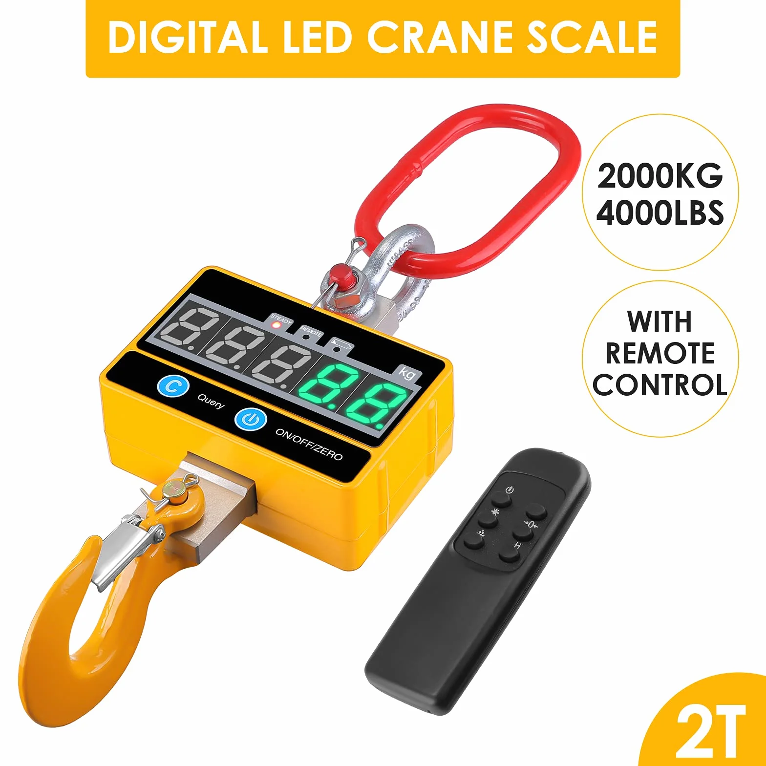 Bascula de Grúa Digital 2T, Bascula Industrial Pantalla LED Báscula Colgante Industrial de Alta Precisión con Control Remoto para Maquinaria Industrial de Precisión Ganadera