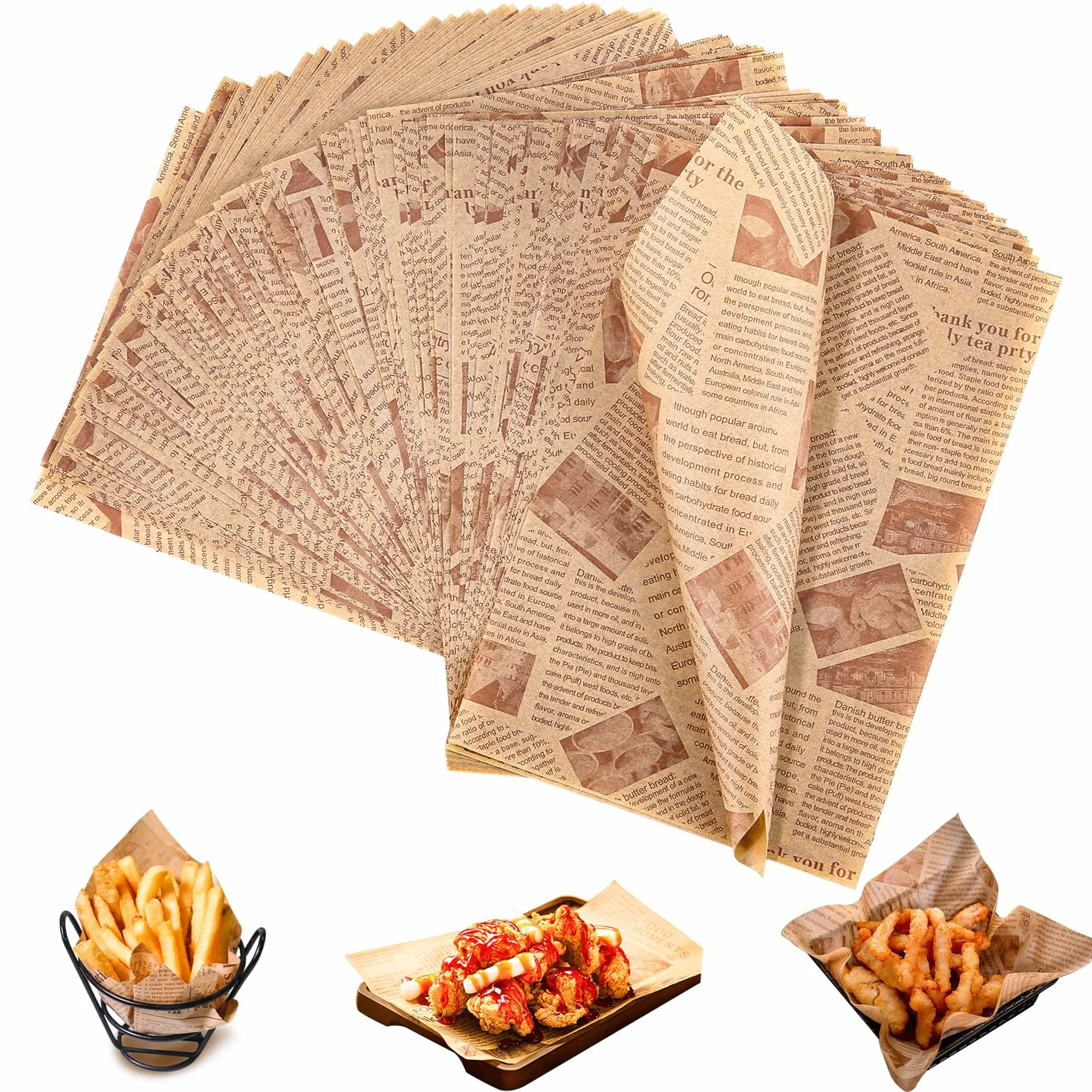 Papel Antigrasa Retro de Periódico 150 Hojas 30 x 20 cm para Alimentos