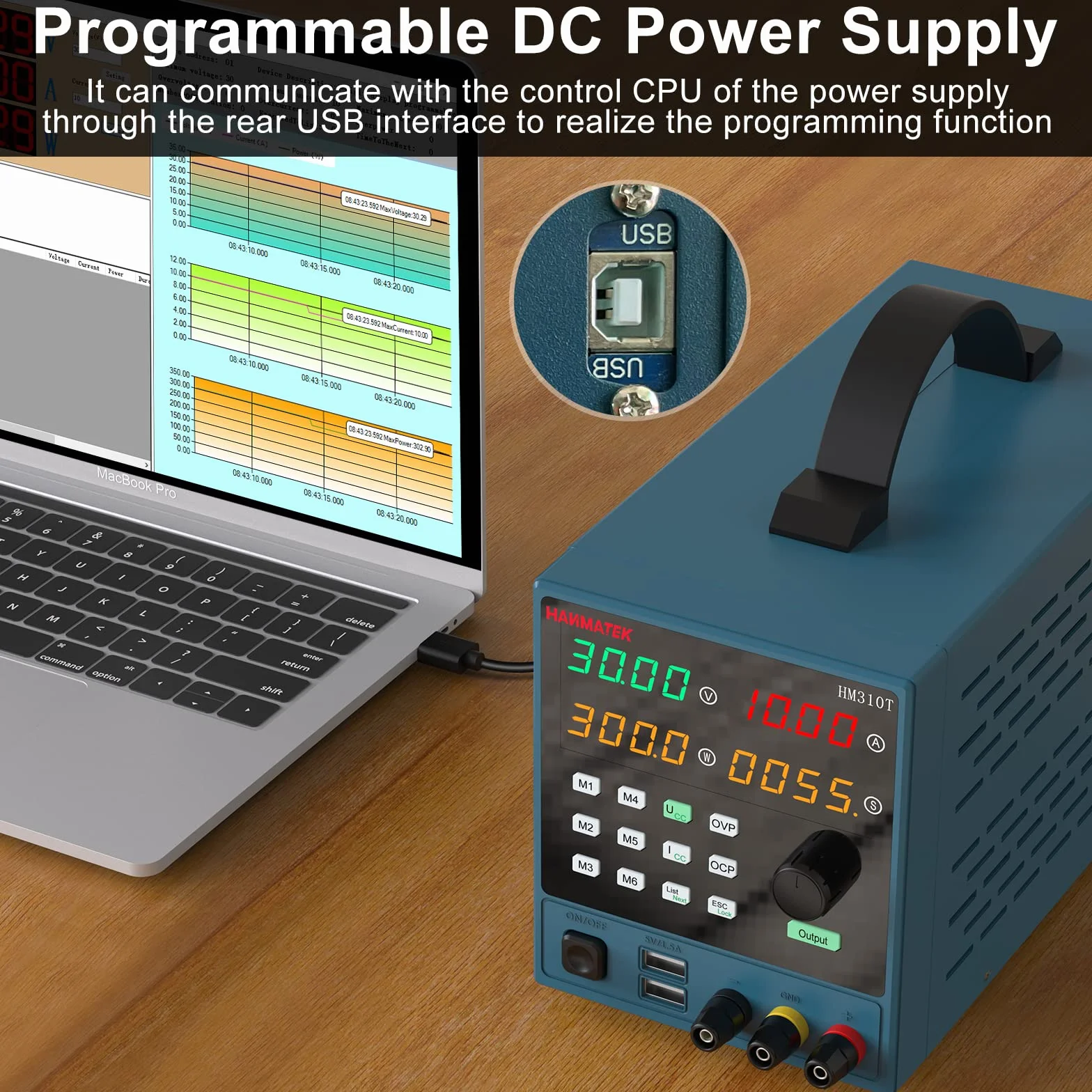 Fuente de Alimentación de Banco, Alimentación de Laboratorio Ajustable Portátil 0-10 A/0-32 V, Memoria 6 Grupos de Datos, Control por Computadora y Botón, Operación Automática, Protección Múltiple