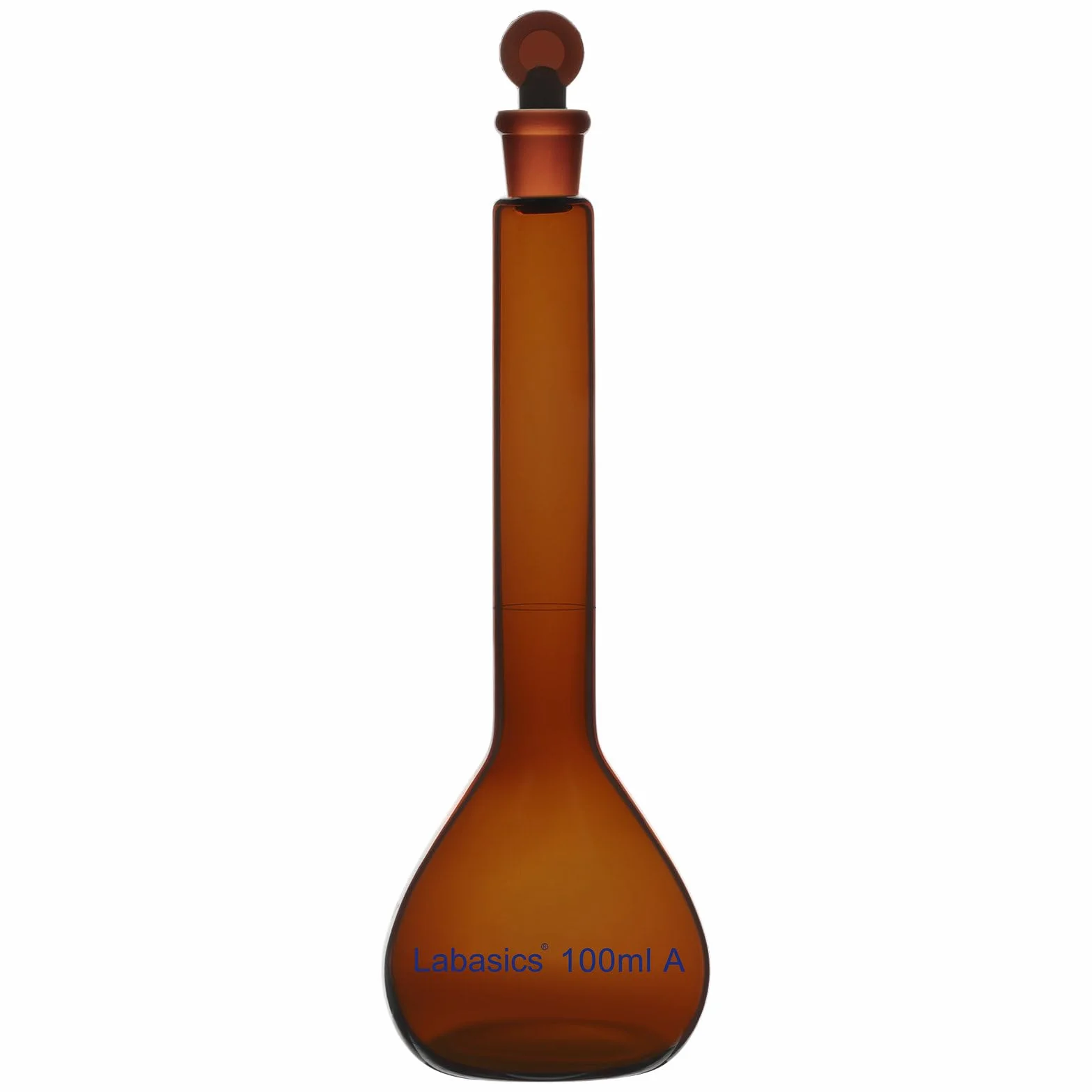 Labasics Matraz Aforado ámbar 100 ml Vidrio Borosilicato Clase A Tapón Vidrio Marrón