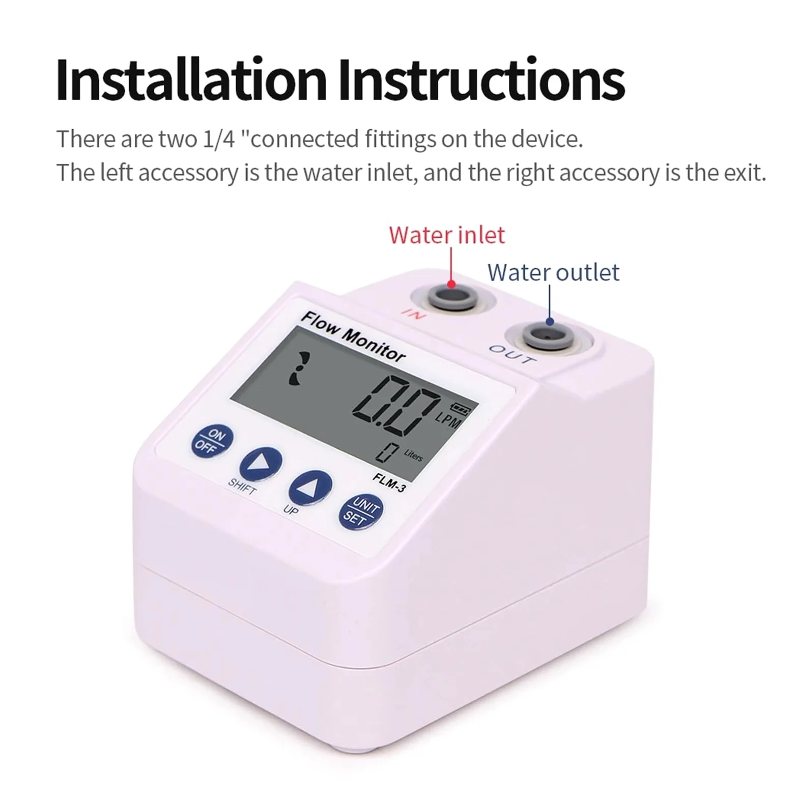 Medidor de Flujo de Agua, Medidor de Flujo de Agua Purificador de Agua Medidor de Flujo Alarma y función de Ahorro de energía Filtro Sensor de Flujo de Agua Monitor 1/4 Pulgada